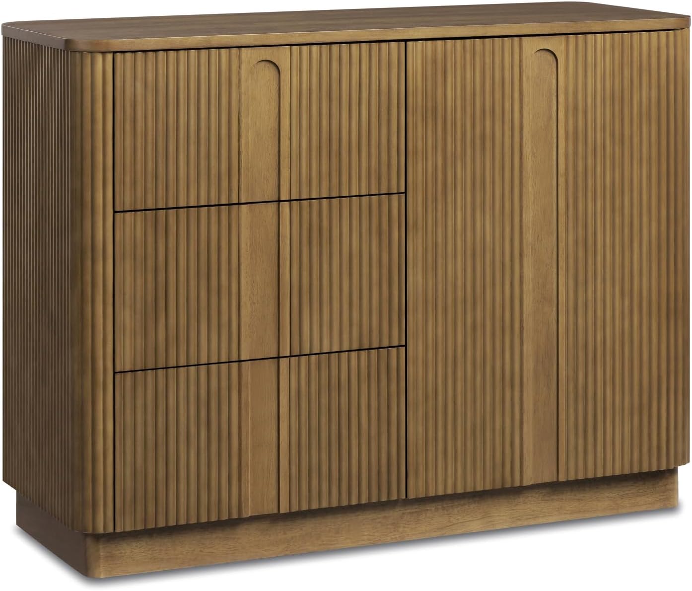Teamson Home 42'' W Scandinavian Style Sideboard with 3 Drawer 1 Door and Adjustable Shelf, Solid Wood Frame, Push to Open and Acacia Veneer Living Room Storage Furniture in Greige