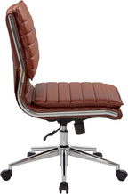 Office Star SPX Professional Ergonomic Ribbed Faux Leather Office Chair with Chrome Base, Mid Back Manager's Chair Without Arms, Saddle Brown