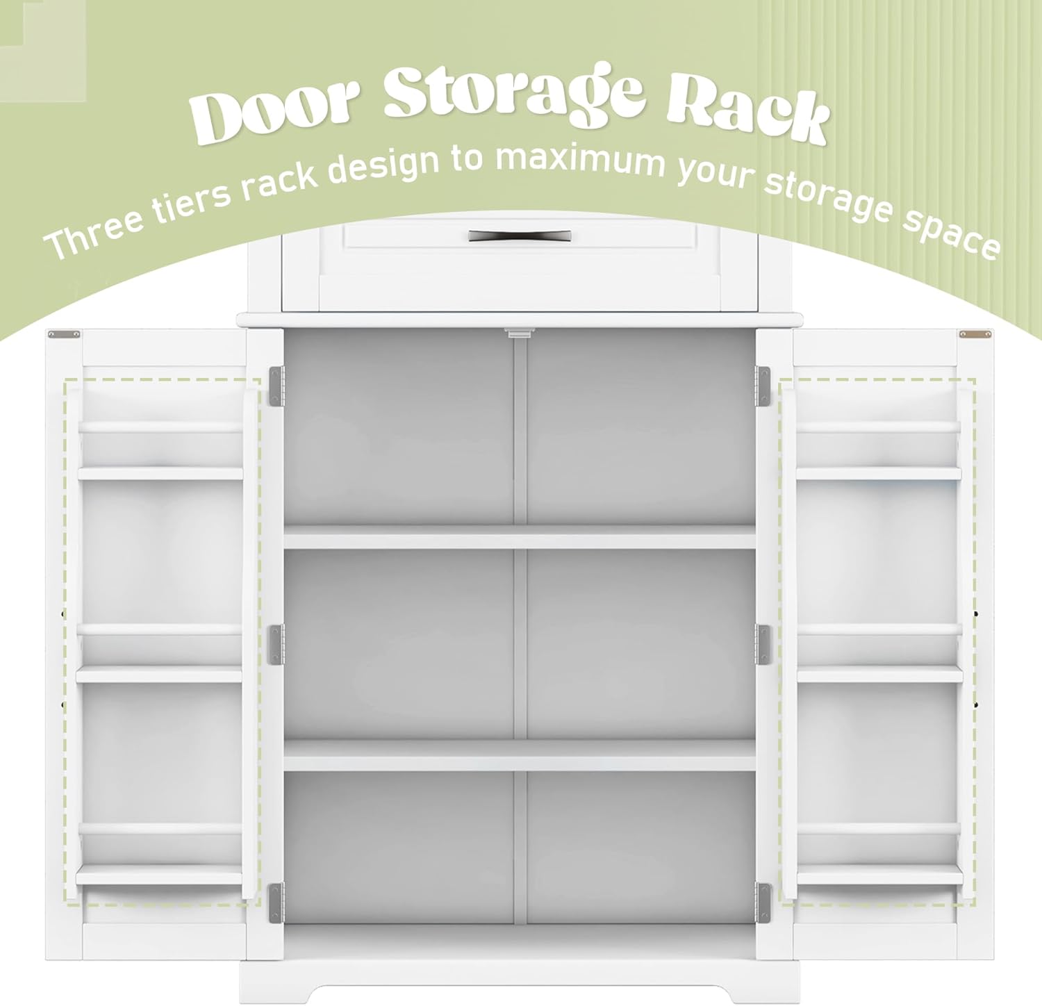 72 Inch Storage Cabinet, Tall Kitchen Pantry Cabinet with Slide Rails Drawer and Adjustable Shelf, Linen Storage Cabinet with Doors and Functional Storage Rack, for Bathroom or Kitchen, White