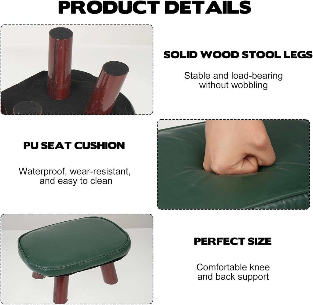 Prayer Kneeler with PU Leather Cushion, Wooden Prayer Bench with Solid Wood Legs, Thick Padded Kneeling Stool for Home Prayer & Meditation
