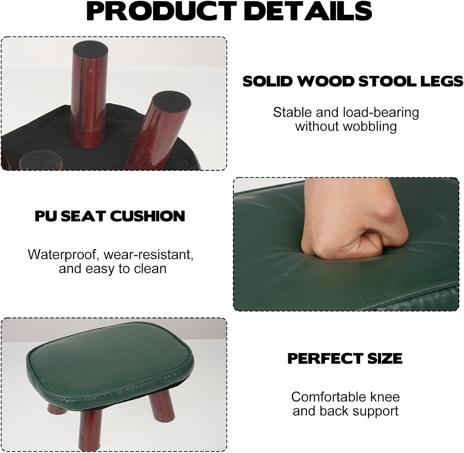 Prayer Kneeler with PU Leather Cushion, Wooden Prayer Bench with Solid Wood Legs, Thick Padded Kneeling Stool for Home Prayer & Meditation