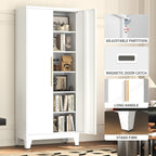 75.3" Tall Metal Kitchen Pantry Storage Cabinet with 5 Adjustable Shelves & 2 Doors, Large Freestanding Organizer Cabinet for Kitchen, Bathroom,Diningroom（White）