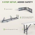 6FT Folding Bench - Heavy Duty 770lbs Capacity, Safety Locking Button & Wider Carrying Handle, Foldable Portable Bench for Outdoor, Picnic, Storage, Camping - White, 2 Pack