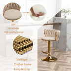 Riknuxi Velvet Bar Stools Set of 3, Counter Height Bar Chairs with Low Back, Gold Swivel Bar Stools for Kitchen Island, Pub (Beige)