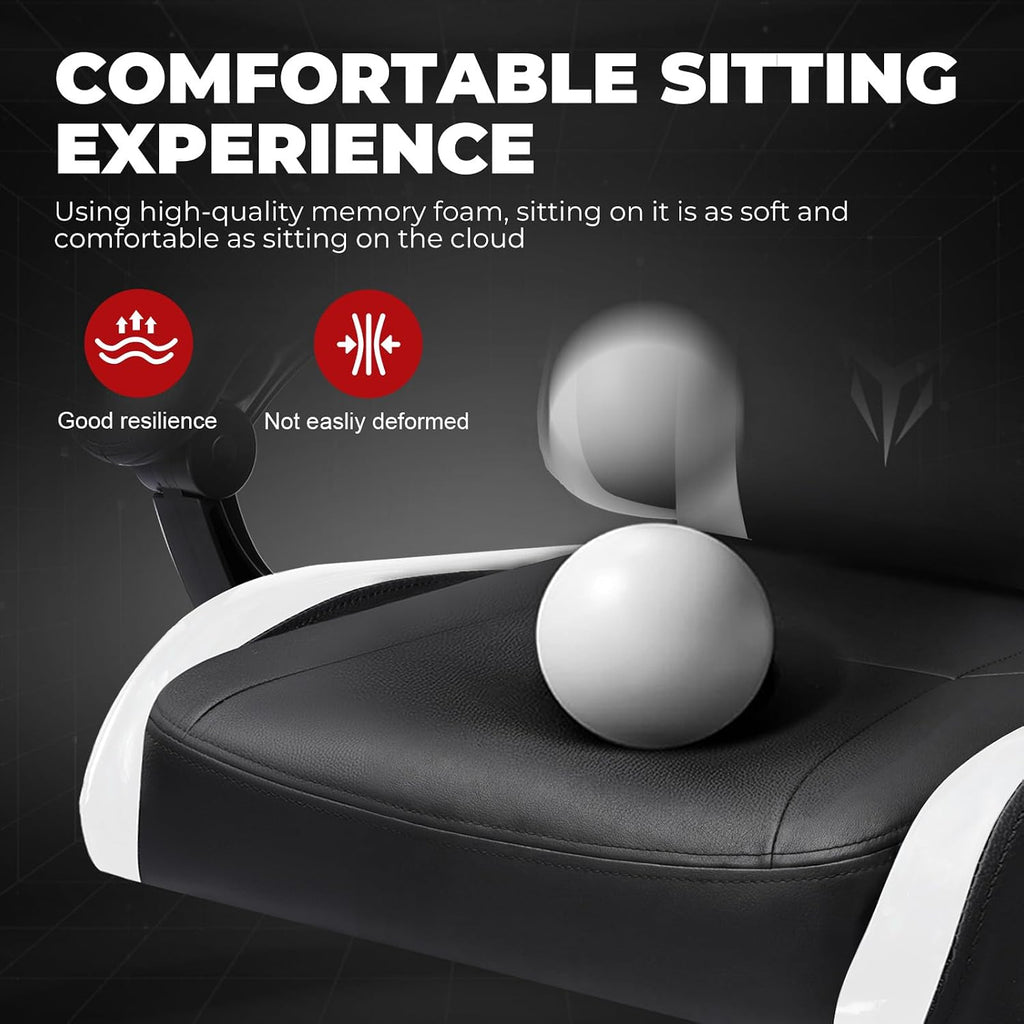 GTPLAYER Gaming Chair for Adults, Big and Tall 300LBS Heavy Duty Office Chair, Ergonomic High Back Lumbar Support and Wide Comfy Cushion with Linkage Armrests for Home Office, White