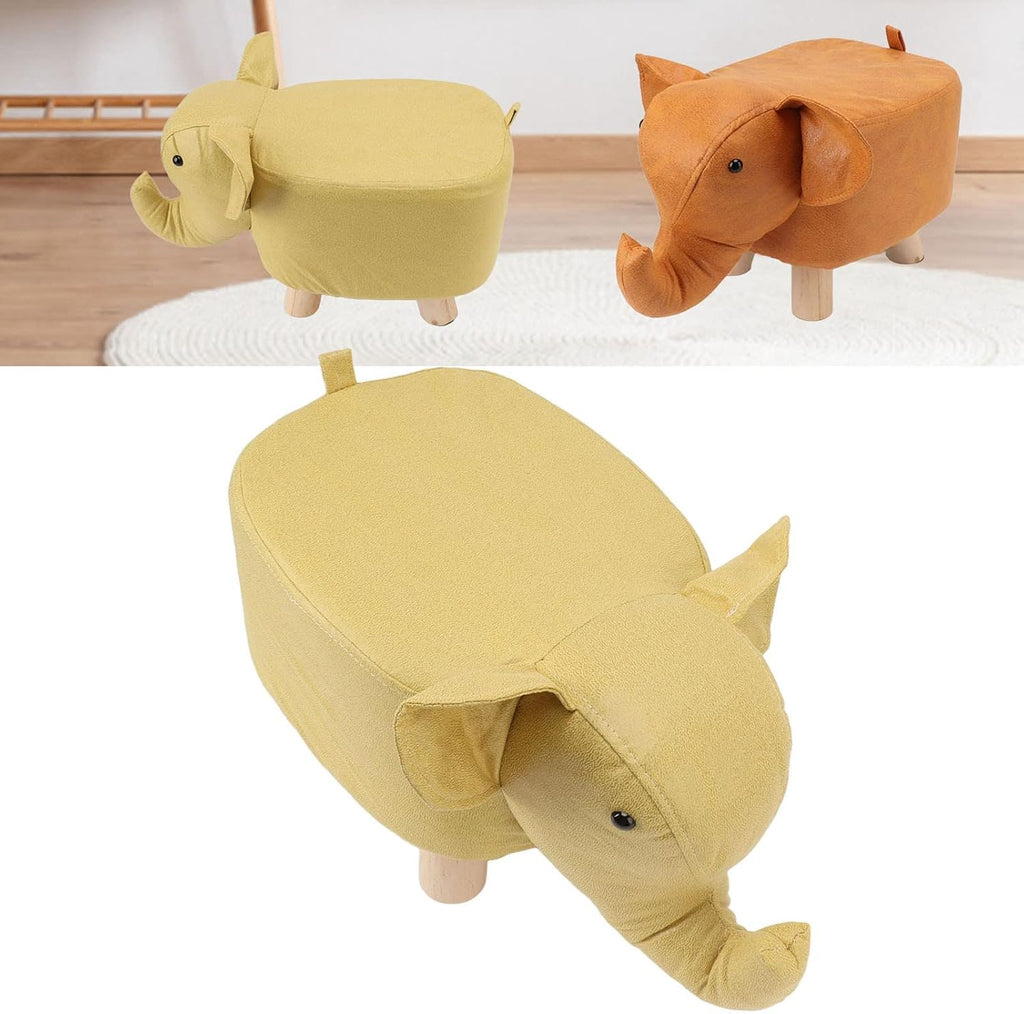 SUNGOOYUE Animal Footstools, Cute Elephant Stool with Soft Sponge and Anti Slip Patches, Sturdy Pine Wood Frame, for Nursery Bedroom Living Room Decor (Yellow)