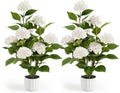 3FT Artificial Hydrangea Tree 2 Pack, Realistic Faux Hydrangea Plants in Pot with White Flowers, Lifelike Faux Greenery Home Indoor Outdoor Front Porch Garden or Wedding, White