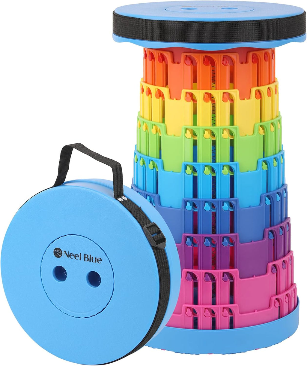 Trimming Shop Heavy Duty Foldable Collapsible Telescopic Stool, Portable & Adjustable Pop Up Stool Seat for Camping, Fishing, BBQ, Hiking, Indoor/Outdoor Use, 440lbs Load Capacity - Rainbow Royal Blue