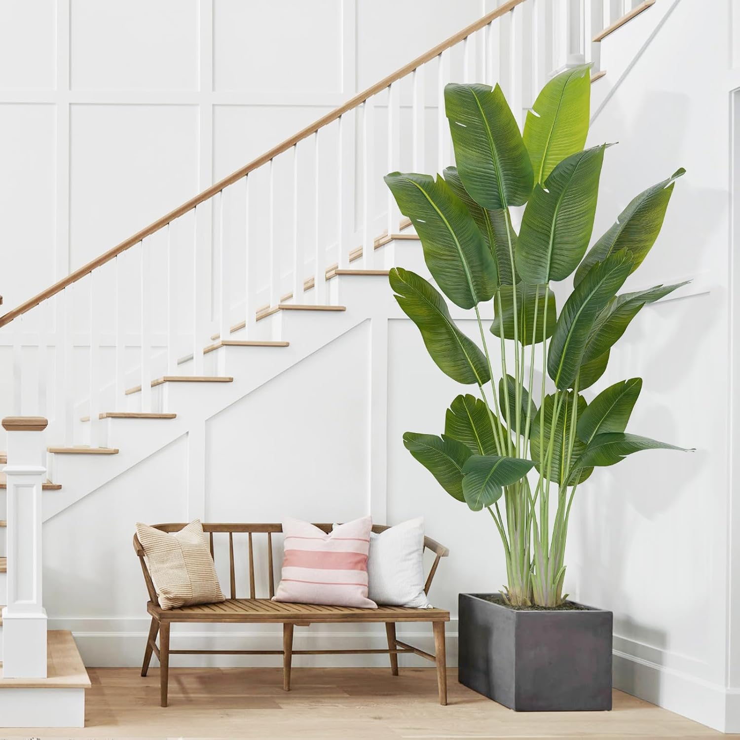 Artificial Bird of Paradise Plant 7.5Ft Tall Fake Tropical Palm Tree Large Fake Plants with 18 Silk Banana Leaves Faux Plant Indoor Decor Trees White Pot for Home Bedroom Living Room Office
