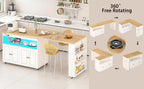 84’’ Rolling Kitchen Island with Swivel Table, Kitchen Cart with LED Lights, Power Outlet, Movable Storage Cabinet with Side Tabletop on Wheels, for Kitchen, Living Room, Home Bar, White