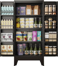 51" H Tall Metal Kitchen Pantry Storage Cabinet, Freestanding Storage Cabinets with Magnetic Doors and Adjustable Shelves, Black Metal Pantry Cabinet for Dining Room and Living Room.