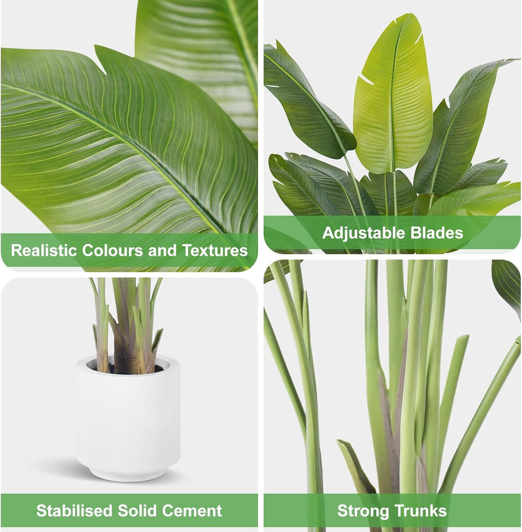 Artificial Bird of Paradise Plant 7.5Ft Tall Fake Tropical Palm Tree Large Fake Plants with 18 Silk Banana Leaves Faux Plant Indoor Decor Trees White Pot for Home Bedroom Living Room Office