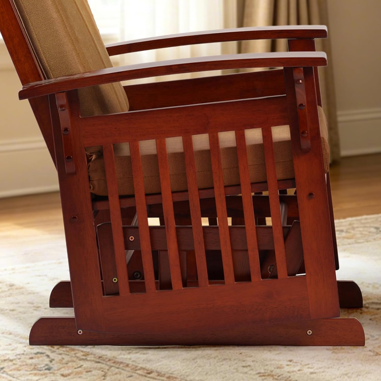 Glider Rocking Chair for the Nursery with Ottoman, 3A Solid Rubberwood Frame, Smooth-Gliding Rocking Chair, Easy to Assemble, for Nursery, Living Room, Bedroom, Classroom (Dark Coffee)