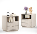 ROCSUMOO Fluted Nightstands Set of 2, Large Nightstand with Drawers and Storage Shelf - Wooden Nightstands Modern Design Night Stands for Bedroom Sofa Office (2 Pieces, Beige)