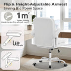 SEATZONE White Plush Office Chair Ergonomic Desk Chair with Lumbar Support, Flip-Up Arms, Adjustable Swivel Computer Chair with Wheels, Soft Fleece Cute Office Chair for Home Bedroom Vanity
