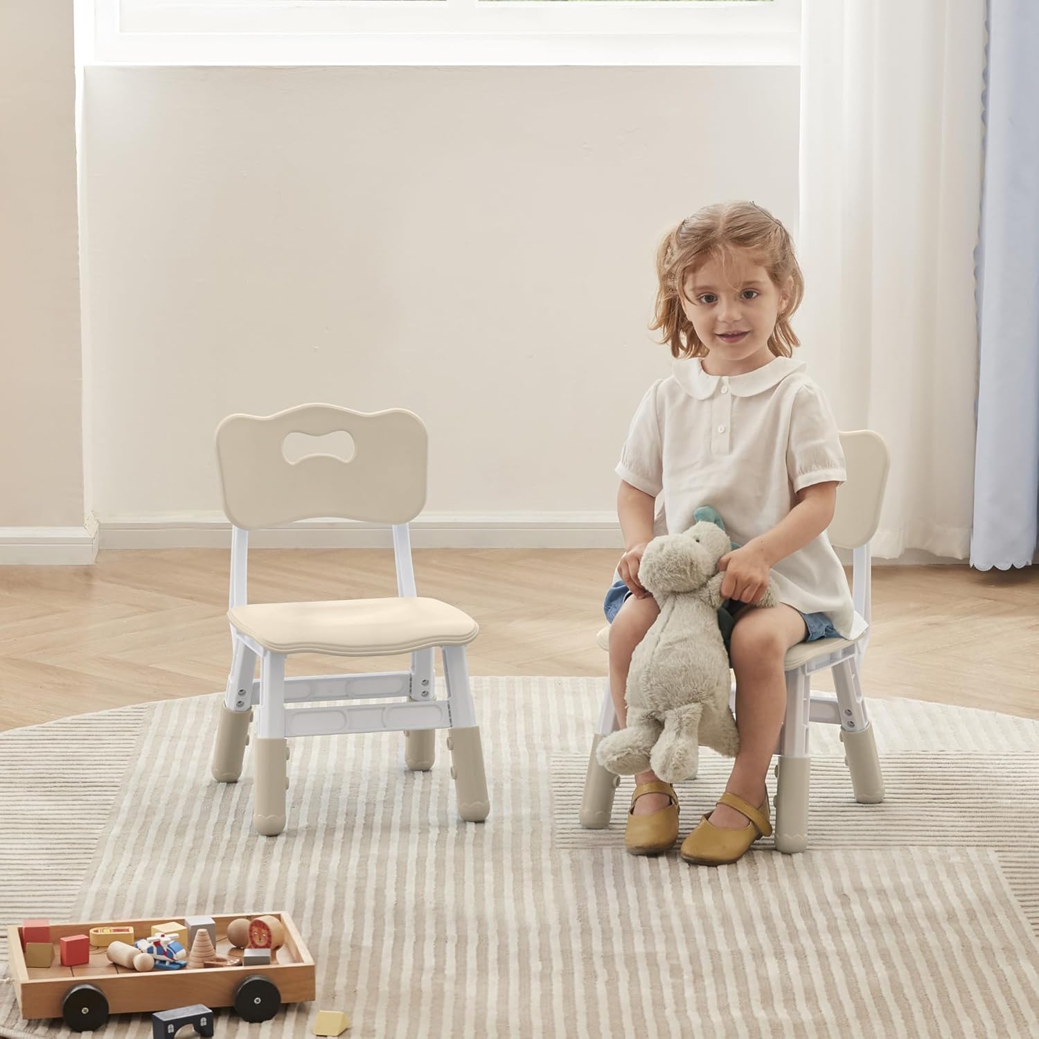 DOREROOM Adjustable Toddler 2 Chairs Set, 3 Level Adjustable Children’s Chair for Age2-8, Durable and Lightweight, Maximum Load-Bearing 180LBS, Plastic Kids Chairs for Classroom/Daycare/Home