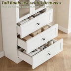 Cyclysio 80" Tall Pantry Cabinet for Kitchen Storage, 2 Set White Pantry Cabinet with Glass Doors & 3 Drawers - Freestanding Storage Bookcase with Built-in Baseboard Notch for Dining, Living Room