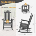 LUE BONA Outdoor Rocking Chair, HDPS Poly Rocking Chairs, All Weather Resistant Plastic Outdoor Indoor Porch Rocker, Heavy Duty Rocking Chair for Patio, Lawn, Garden, 300LBS, Dark Gray
