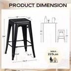 Furmax 24 Inch Metal Bar Stools Set of 4, Counter Height Bar Stools Height High Backless Stools Industrial Stackable Bar Chairs for Dining Room Kitchen Indoor Outdoor Stools Bar Chairs (Black)