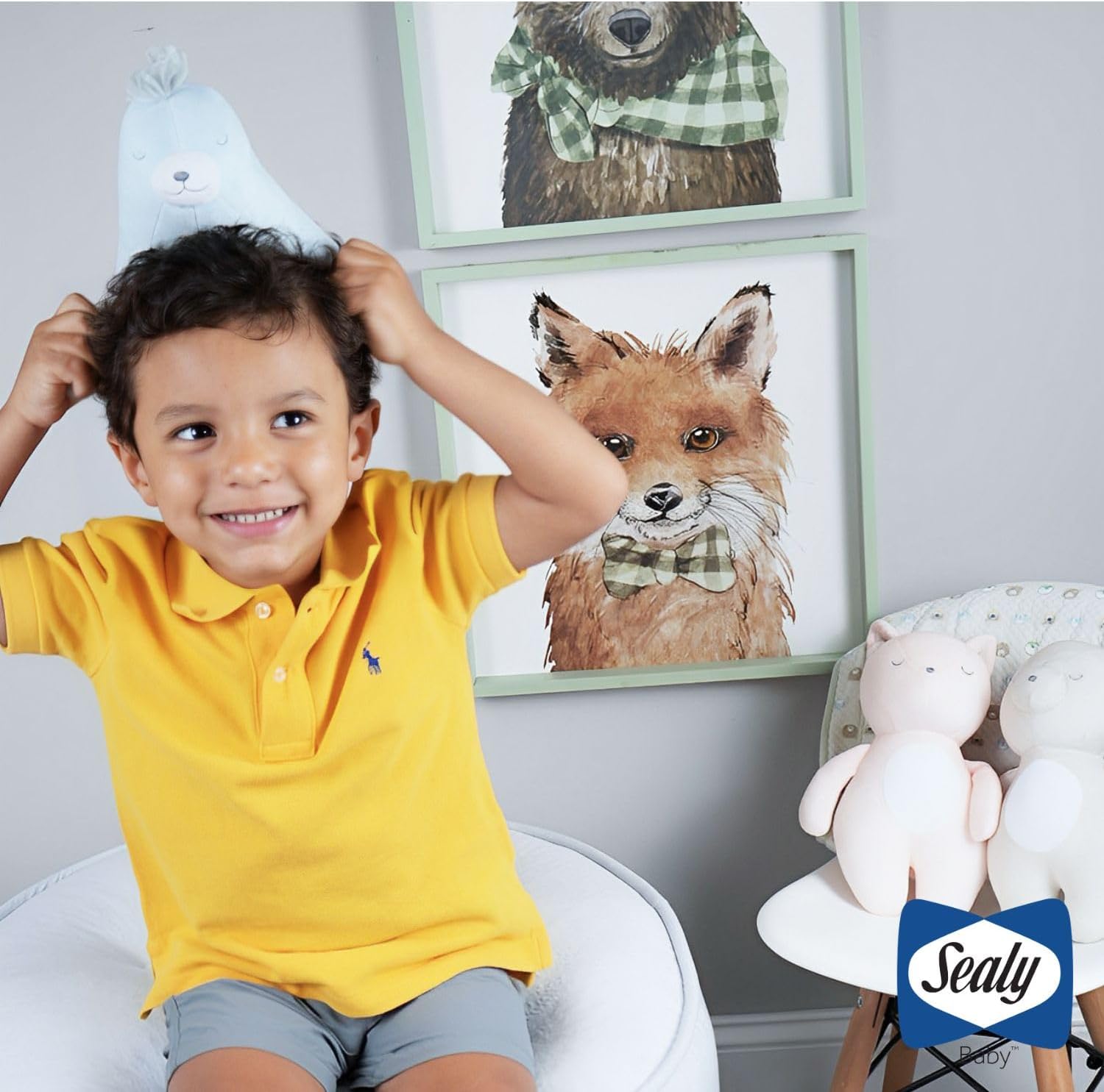 SEALY BABY Pouf Kids Toddler Ottoman - Comfy, Lightweight, and Stylish Seating for Your Little One (Coral & Blossoms)