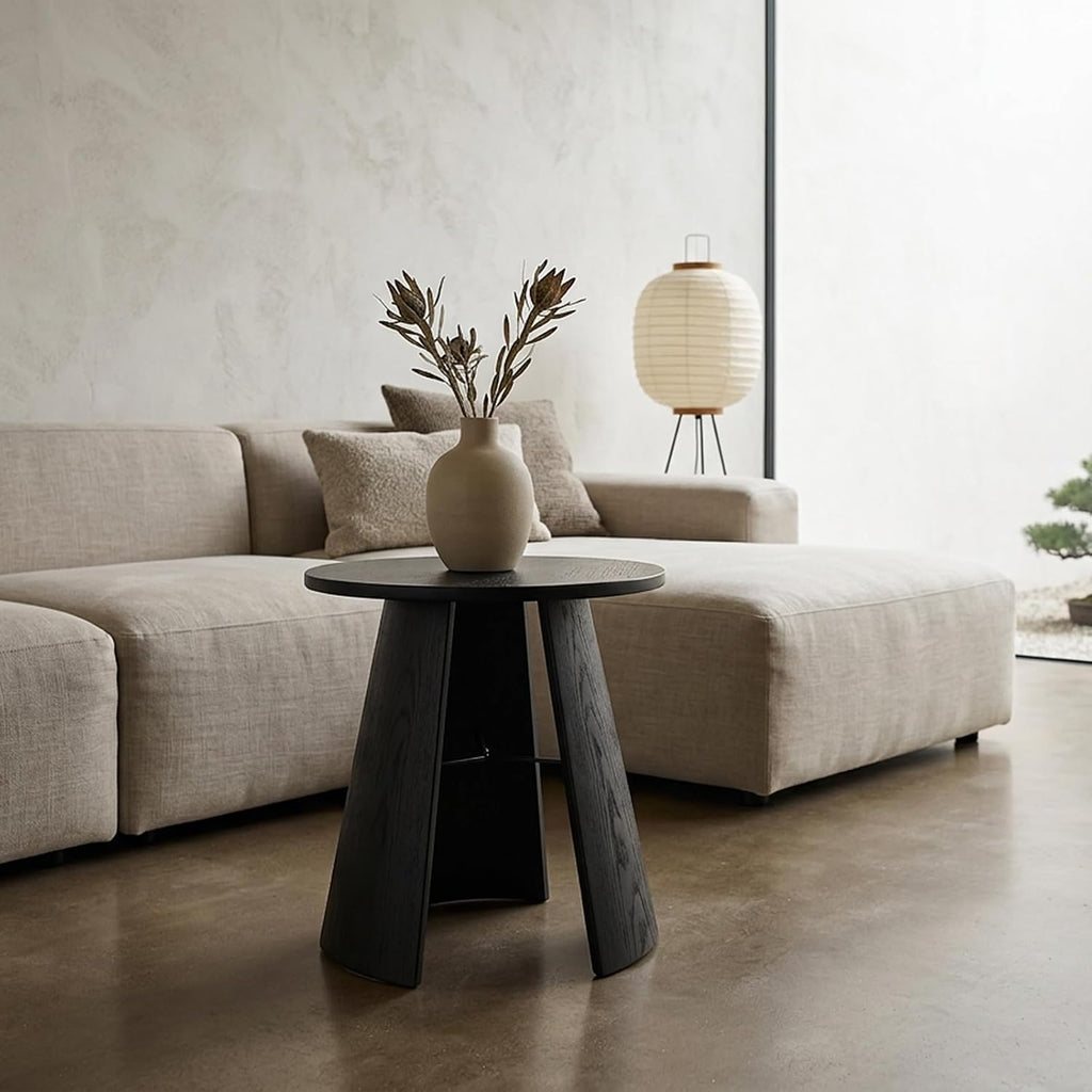 Round Coffee Table for Living Room,18" Modern Small Bentwood Night Stand End Table with Storage,Side Table for Apartment