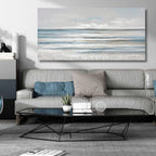 TRAIN2 ART Abstract Wall Art Modern Coastal Wall Decor Textured Blue and White Sea Background Canvas Wall Art for Living Room Bedroom Kitchen Office 28"x57"