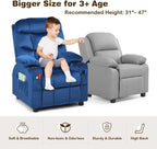 GLACER Kids Recliner, Velvet Adjustable Toddler Lounge Chair w/Cup Holder, Footrest, Lumbar Support, Armrests, Side Pockets, Kids Recliner Chairs for Boys Girls Age 3+ (Blue)