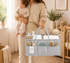 SHAROM Essential Baby Caddy for Newborns. Spacious, Sturdy & Portable Diaper and Nappy Caddy for Newborn Essentials, Nursery Storage Basket & Organiser for Baby Shower Gifts (Grey)