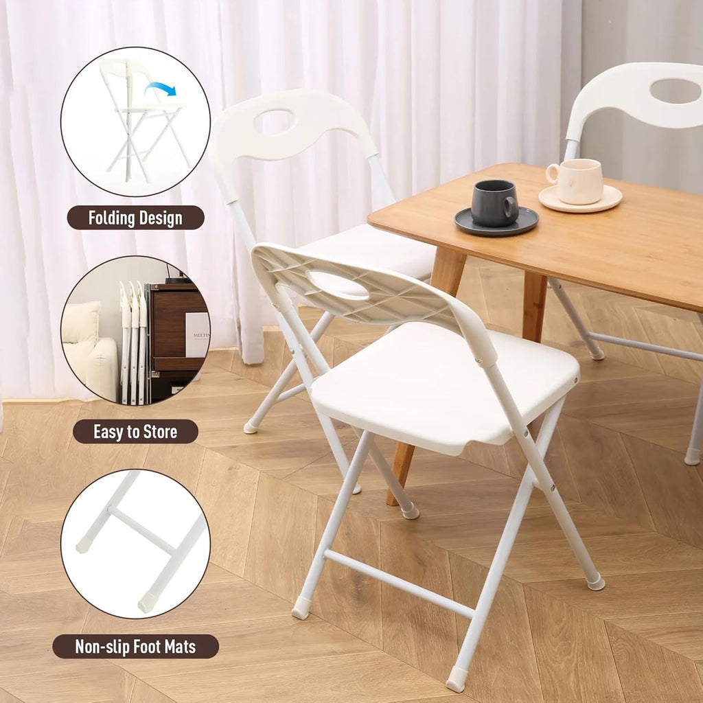 Huacan 4 Pack White Folding Chair - Portable Stackable Commercial Foldable Chair Reinfoced Steel Frame for Comfortable Event Chair-Lightweight Folding Chair (White, 4 Pack)