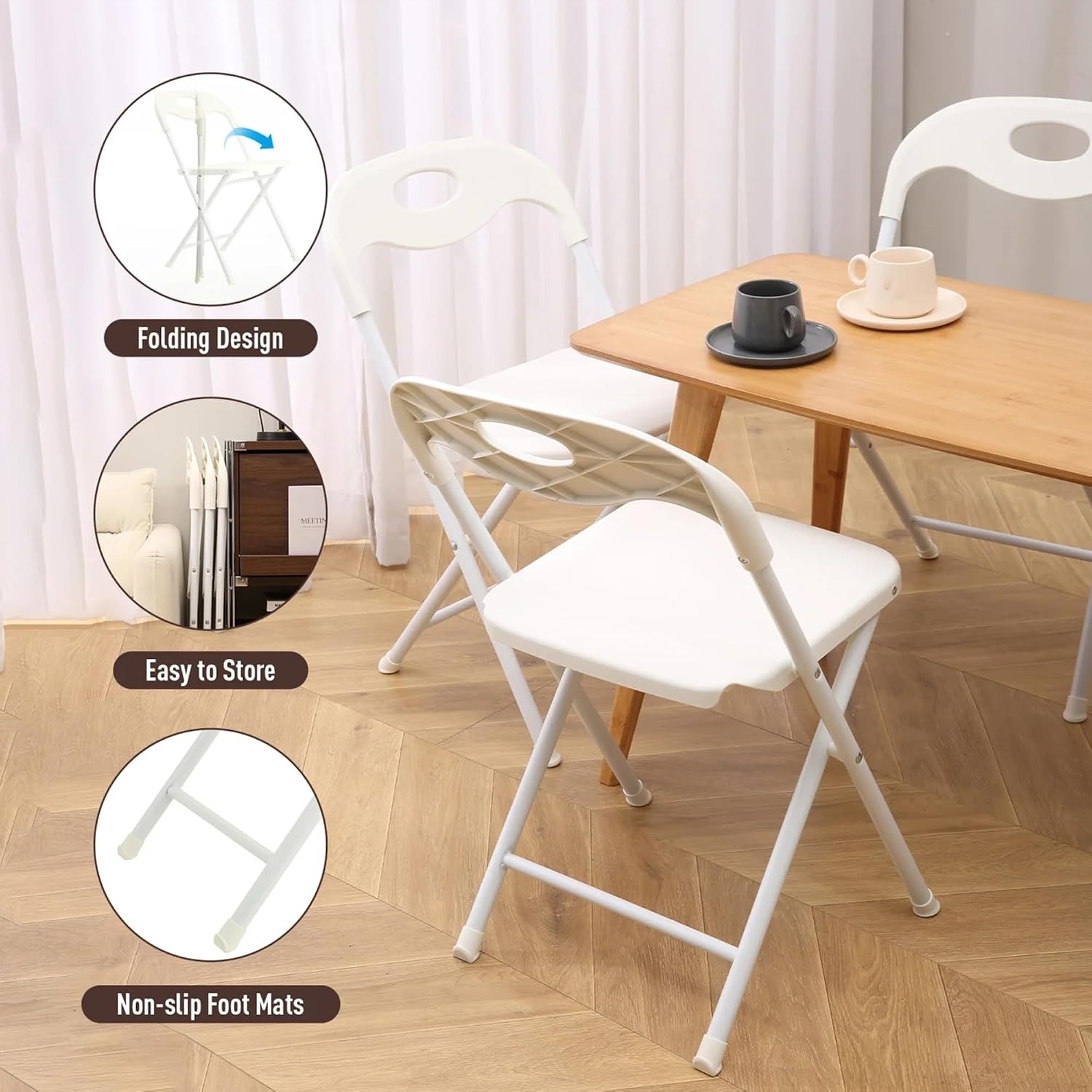 Huacan 4 Pack White Folding Chair - Portable Stackable Commercial Foldable Chair Reinfoced Steel Frame for Comfortable Event Chair-Lightweight Folding Chair (White, 4 Pack)