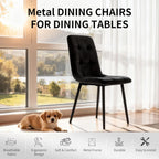 Velvet Dining Chairs Set of 4, Modern Fabric Upholstered Dining Room Kitchen Chair 4pcs Velvet Kitchen Chairs, Mid Century Dinning Dinner Chairs for Living Room,Bedroom (Black, Non-Swivel Chair)