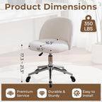Home Office Chair with Quiet Wheels - Armless Vanity Chair Vanity Stool, 360 Swivel Height Adjustable White