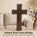 YOYAI Wooden Cross Wall Decor, Handcrafted Christian Cross 9.96”, Solid Wood Religious Wall Hanging, Faith Home Decor for Prayer Room, Baptism Gift, Easter & Christmas