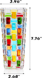 VanEnjoy 7.7 inch Colored Glass Vase Hand Blown Glass Vase for Flower Unique Mosaic Vase Flower Vase for Home Office Decor Glass Mexican Vase for Floral Arrangement Centerpieces