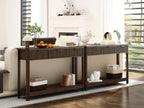 RUSTOWN Fluted Wood Console Table with 3 Drawers, 47.2" Boho Entryway Table | Narrow Behind Couch Sofa Table, Open Storage Shelf, Curved legs, 2 Tier Modern Farmhouse Hallway Table for Living Room, Foyer