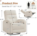 Power Swivel Rocker Recliner Chair,Nursery Glider Recliner,Cream White | 270° Swivel Rocker with Type-C & USB Port Double Pockets,Upholstered Glider Recliner Nursery Chair for Living Room Bedroom