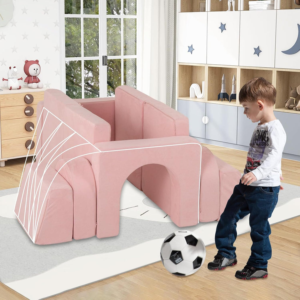 INFANS Modular Kids Play Couch, 8 PCS Toddler Creative Sectional Fort Building Sofa for Playroom, Bedroom, Children Convertible Versatile Soft Foam Furniture Playset Crawling Floor Cushion