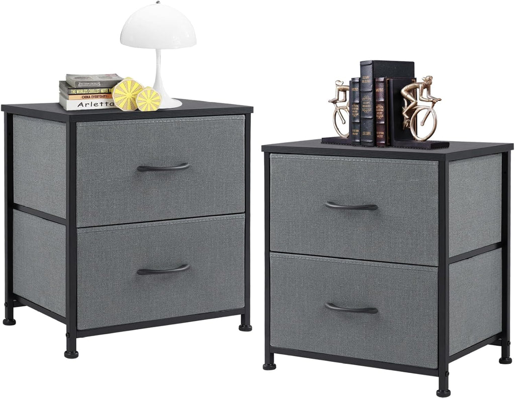 Fabric Dresser 2 Drawers, Nightstands with Adjustable Feet, End Table for Bedroom, Set of 2 - Modern Storage Cabinets