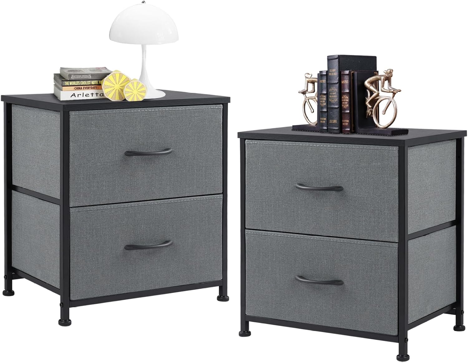 Fabric Dresser 2 Drawers, Nightstands with Adjustable Feet, End Table for Bedroom, Set of 2 - Modern Storage Cabinets