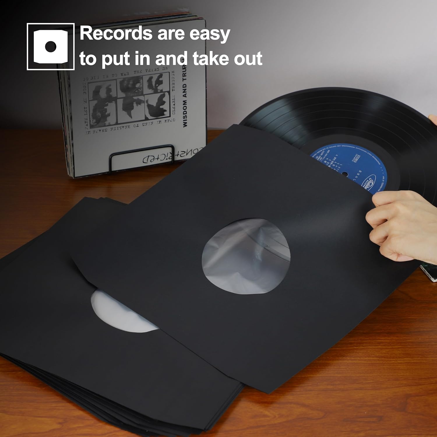 YVW 50Pcs Vinyl Record Inner Sleeves, Black Kraft Paper Record Sleeves with Poly Lined for 12" Records, Comer Cut Design Acid Free Album Covers, Vinyl Record Album Covers LP Jacket Protective