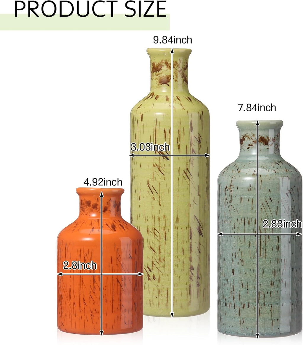 5 Pcs Rustic Country Tabletop Centerpieces Decor Set of 3 Boho Ceramic Vases with Wooden Serving Tray Wood Bead Garland Tassels Table Holder for Home Decorations(Mexican Color)