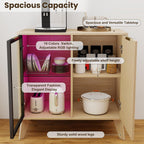 Fluted Buffet Cabinet with Storage, Small Coffee bar Cabinet with Adjustable Shelf for Kitchen, Wood Buffet Cabinet Sideborad with Glass Door, Buffet Storage Cabinets for Living Room