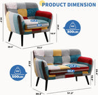 Bonzy Home Modern Colorful 3 Piece Coroful Fabric Sofa Set, Included Accent Chair and Boho 2 Loveseat, Linen Patchwork Plaid Couches with Rubberwood Legs and Removable Upholstered for Living Room