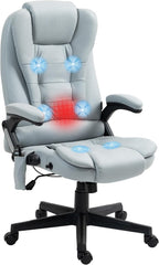 Vinsetto 6 Point Vibrating Massage Office Chair with Heat, Microfiber High Back Executive Office Chair with Reclining Backrest, Padded Armrests and Remote, Light Gray