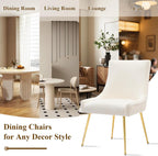 adochr Velvet Dining Chairs Set of 4, Modern Upholstered Kitchen Chair with Pull Handle & Pleated Back, Mid Century Accent Chair with Gold Metal Legs for Vanity,Dining,Kitchen,Living Room, Beige