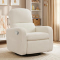 Manual Swivel Rocker Recliner, Swivel Glider Nurseryc Recliner Chair with Lumbar Support, Upholstered Rocking Recling Chairs for Adults Nursery, Living Room, Bedroom, Teddy White