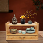 Meditation Storage Table, Altar Table with Drawer, Puja Table Perfect for Home Used, for Meditation Prayers, Desktop Organizer Bamboo Furniture, for Displaying Jars, Plants and Books (Wood Color)