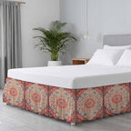 Boho Ethnic Bed Skirt Full/Queen Size Bed Skirting 18 Inch Drop Adjustable Elastic Dust Ruffles Wrap Around Bedskirt Pleated Southwest Aztec Tribal Geometric Aesthetic Bedding Frame Cover for Dorm