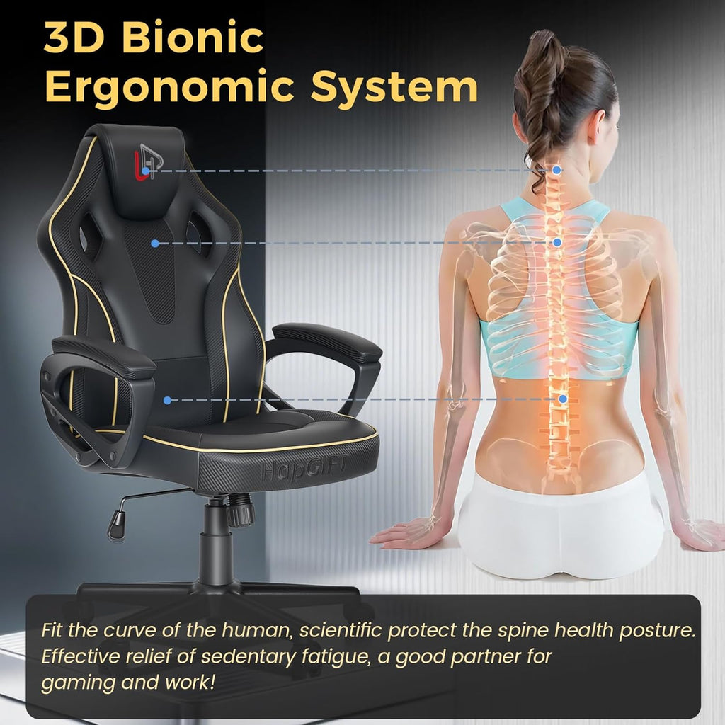 HapGIFT Gaming Chair, Ergonomic Computer Gaming Chairs with Link Armrest, PU Leather Video Game Chairs for Adults Teens, Height Adujustable Racing Style PC Chair for Home, 300LBS (BLACK)