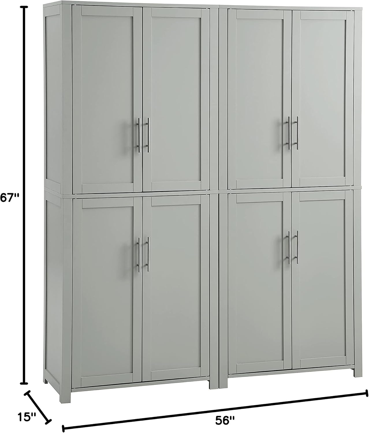 Crosley Furniture Savannah 2-Piece Pantry Storage Cabinet Set with Shelves, Kitchen, Dining, or Laundry Room, Gray